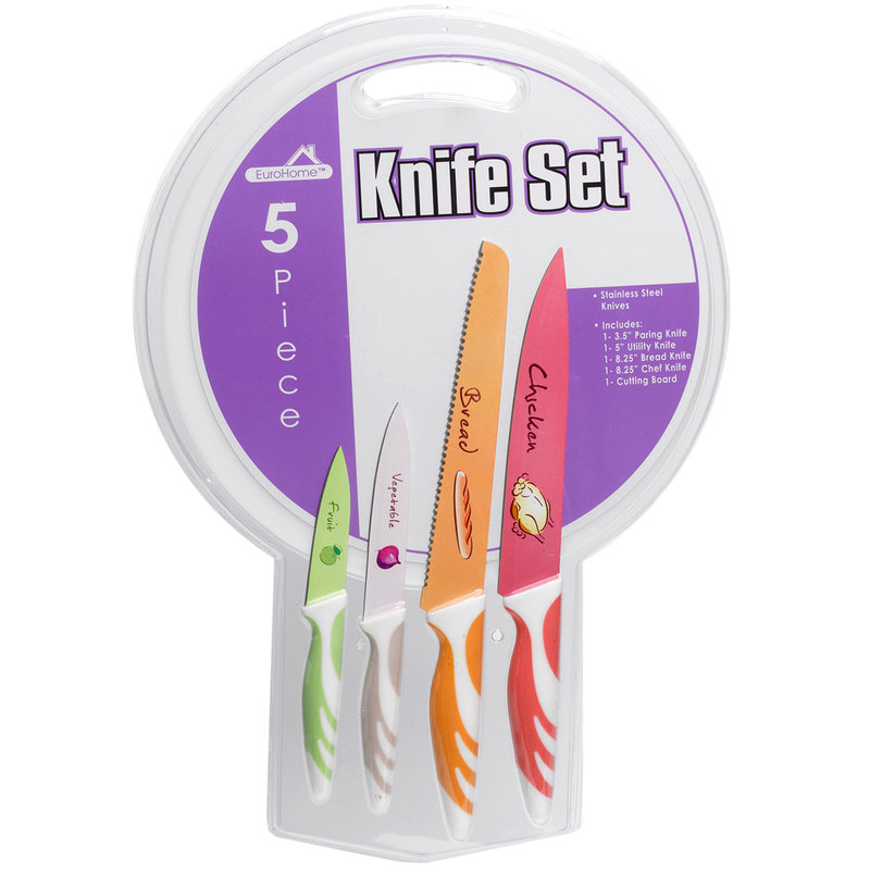 Cutting Board & Knives Set 5 Piece delivered in minutes