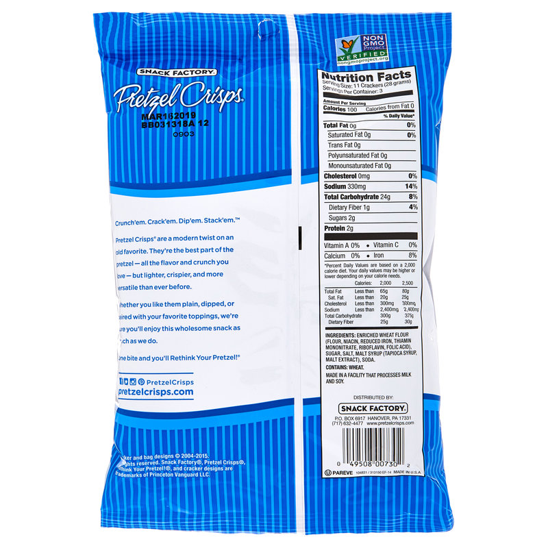 Snack Factory Original Pretzel Crisps 3oz : Snacks fast ...