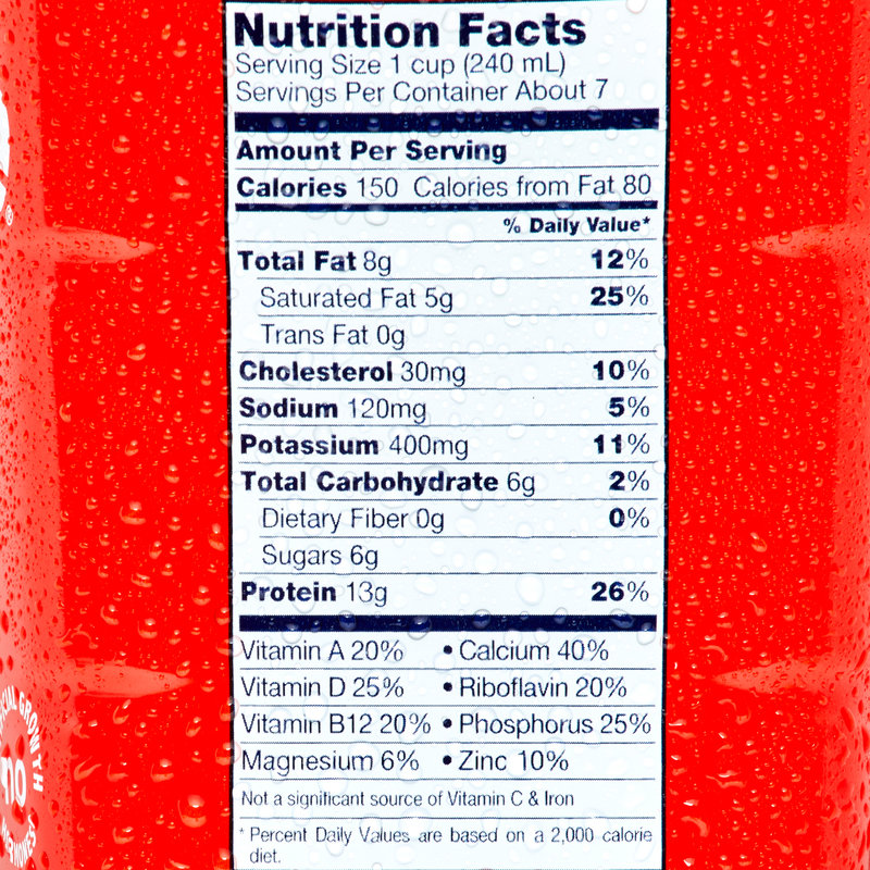 Fairlife whole milk nutrition label