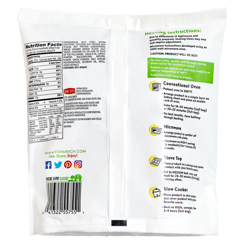 Farm Rich Frozen Homestyle Pork & Beef Meatballs 26oz Quick Meals