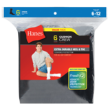 Hanes Men's Cushion Black Crew Socks Size 6 pk (Size 6-12)