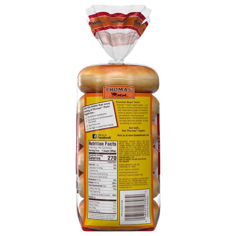 Thomas' Plain Pre-Sliced Bagels 6ct 20oz : Grocery fast ...