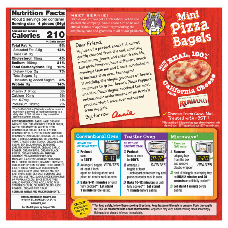Annie's Homegrown Frozen Pepperoni Mini Pizza Bagels 9ct 6.65oz Quick Meals fast delivery by