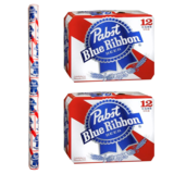 Pabst Blue Ribbon Wrapping Paper & 2 Pabst Blue Ribbon 12pk 12oz Can 4.6% ABV