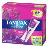 Tampax Radiant Duo Pack Plastic Tampons Regular/Super Unscented 28ct