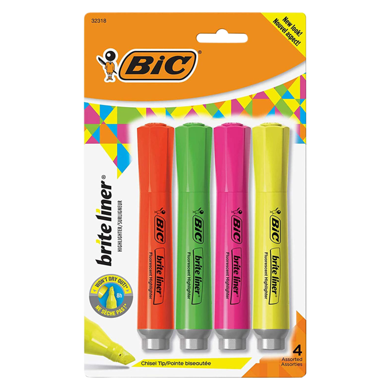 Bic Brite Liner Fluorescent Highlighters 4ct