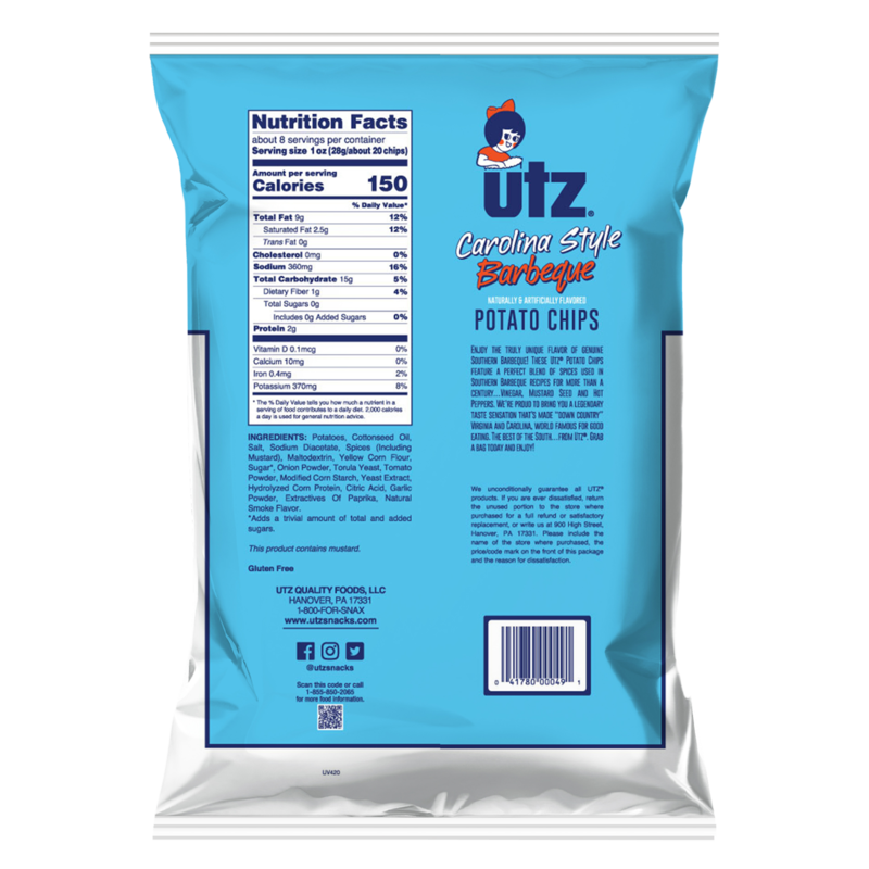 Utz Potato Chips Carolina BBQ 7.5oz Snacks fast delivery by App or Online