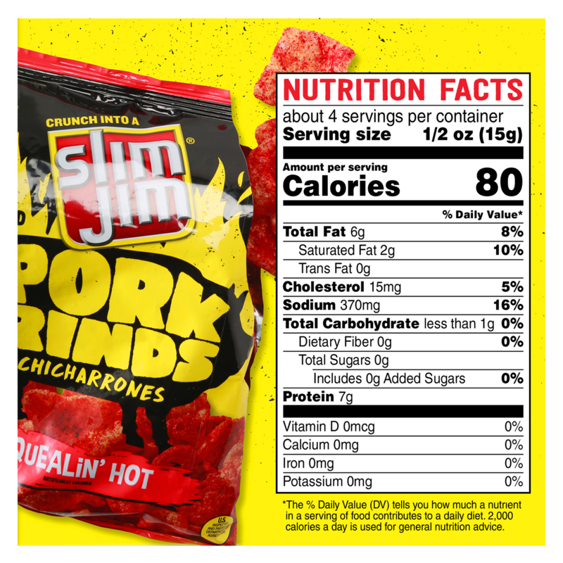 Slim Jim Squealin' Hot Pork Rinds 2oz Snacks fast delivery by App or
