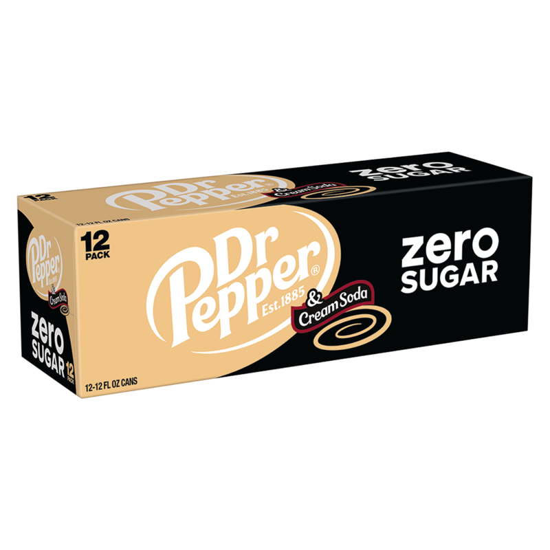 Dr Pepper & Cream Soda Zero Sugar 12pk 12oz Can Drinks fast delivery