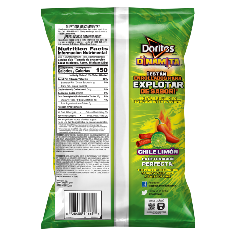 Doritos Dinamita Chile Limon Rolled Tortilla Chips 10.75oz Snacks