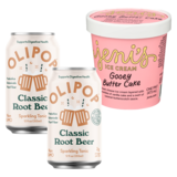 OLIPOP Classic Root Beer 12oz Can & Jeni's Gooey Butter Cake Ice Cream 16oz