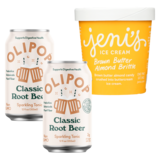 OLIPOP Classic Root Beer 12oz Can & Jeni's Brown Butter Almond Brittle Ice Cream 16oz