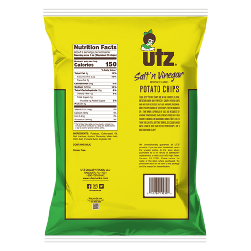 Utz Potato Chips Salt & Vinegar 8.5oz Snacks fast delivery by App or
