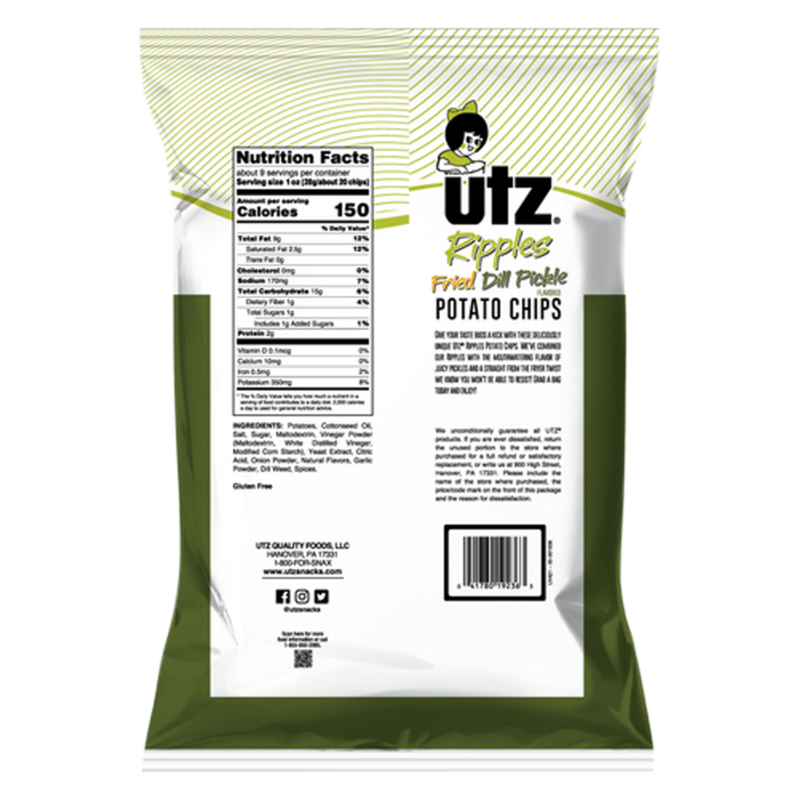 Utz Potato Chips Ripples Fried Dill Pickle 8.5oz Snacks fast delivery