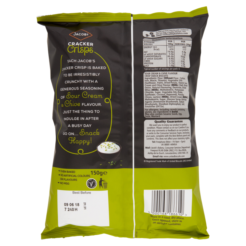 Jacobs Sour Cream & Chive Cracker Crisps, 150g Snacks fast delivery