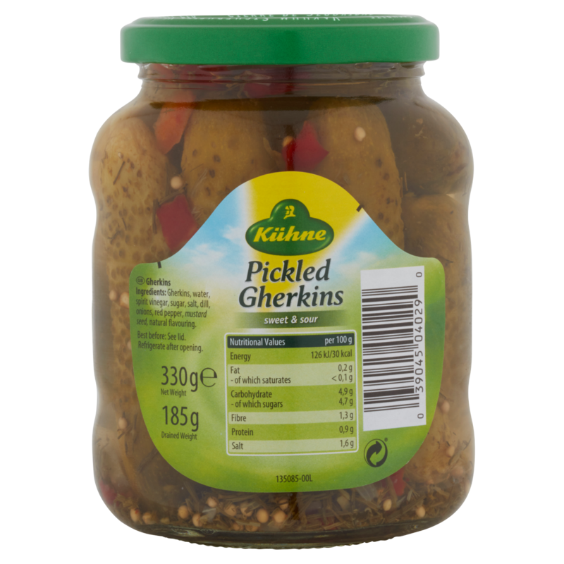 Kuhne Gherkins, 330g Food Cupboard fast delivery by App or Online