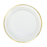 Premium Plastic Plates White with Gold Trim, 26cm, 10s