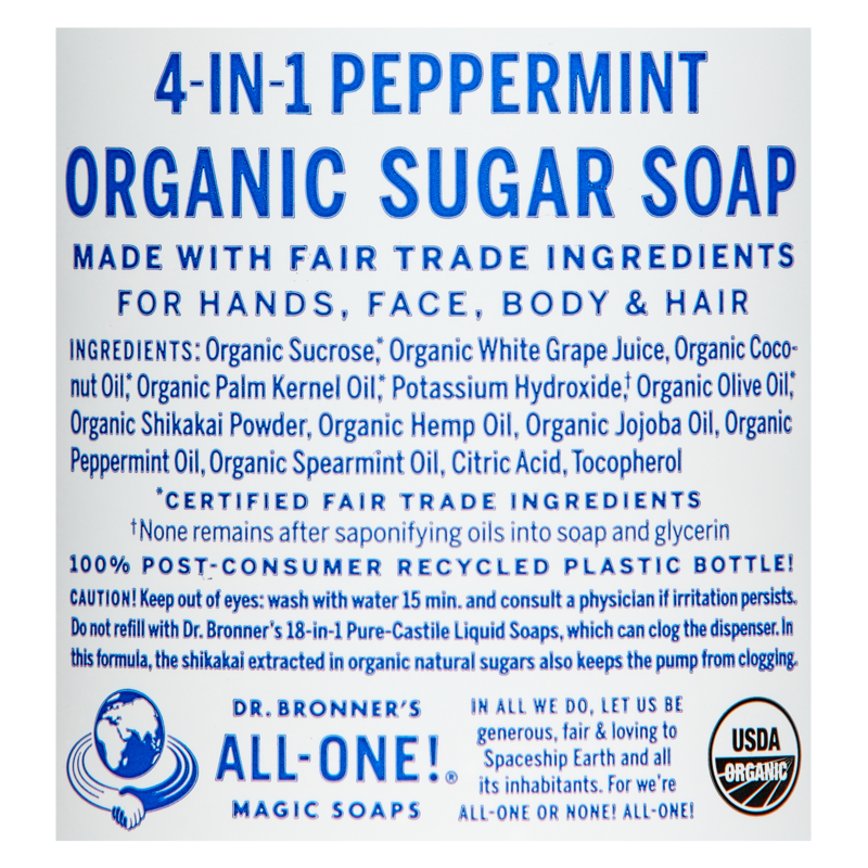 Dr. Bronner's Organic Sugar Soap Peppermint 12oz Cleaning fast