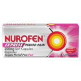 Nurofen Express Period Pain 200mg Soft Capsules, 16pcs