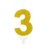 Bougie d'anniversaire Chiffre 3, dorée, 7cm