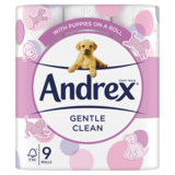 Andrex Gentle Clean With Puppies On A Roll Toilet Tissue 9 Roll, 9s