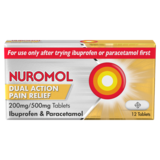 Nuromol dual action pain relief tablets 200mg/500mg, 12pcs
