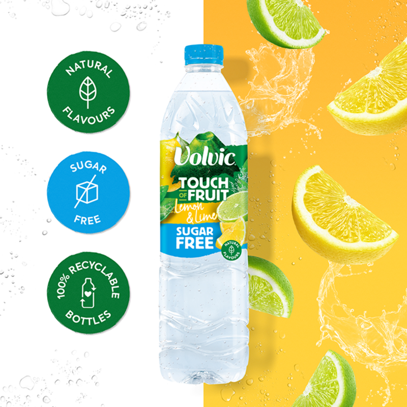 Volvic Lemon & Lime Flavoured Water Sugar Free, 1.5L Drinks fast