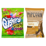 Fruit Gushers Super Sour Berry 4.25oz and Pipcorn Heirloom Popcorn Truffle 1oz