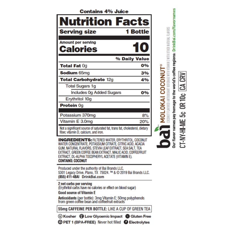 Bai Molokai Coconut Antioxidant Infused Water 18oz Btl ...