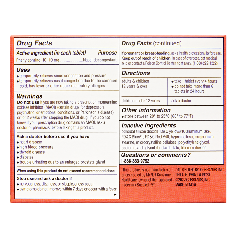 Goodnow Maximum Strength Sinus Congestion Relief PE 24 tablets Health